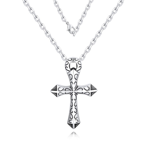 Vintage Ankh Cross Stainless Steel Pendant Necklace with Tribal Design