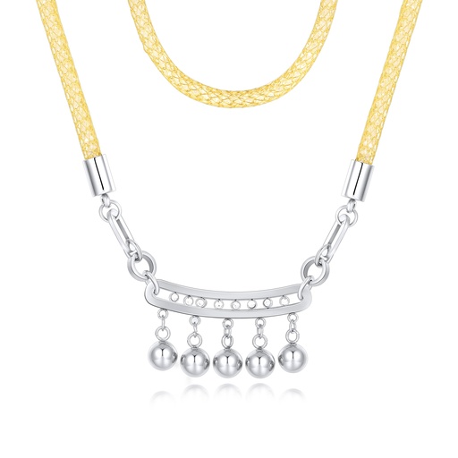 Yellow Rope Stainless Steel Necklace with Dangling Silver Ball Charms