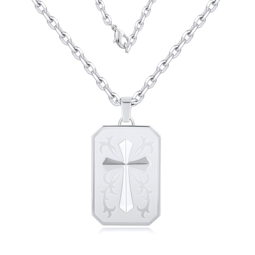 Elegant Stainless Steel Cross Pendant Necklace with Modern Geometric Detailing