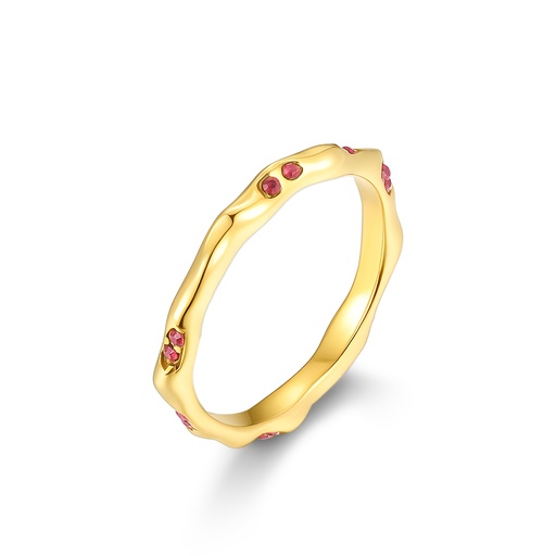 Gold Stainless Steel Ring with Red Crystal Accent Stones