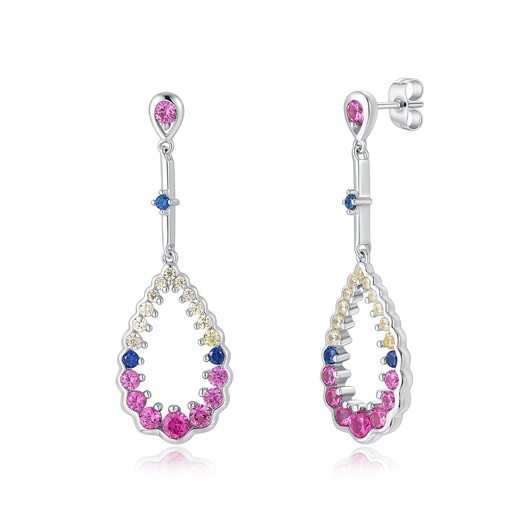 Stainless Steel Drop Earrings with Pink, Blue, Yellow Crystals