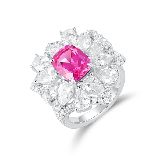 Luxury Cushion-Cut Pink Sapphire Ring with Diamond Halo Design