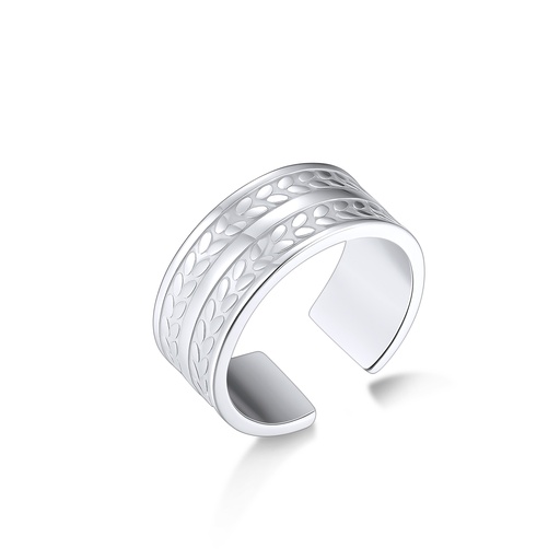 Adjustable Stainless Steel Open Ring with Elegant Leaf Pattern