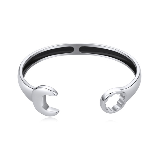 [DJ01B0102-2] Silver Stainless Steel Wrench Design Open Cuff Bracelet Men