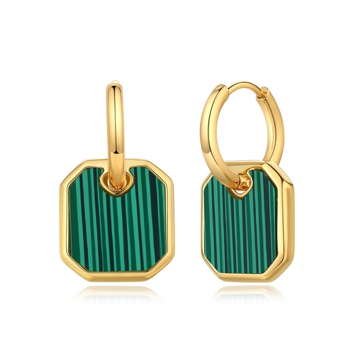 [DJ01E0003] Gold-Plated Stainless Steel Green Striped Octagon Earrings