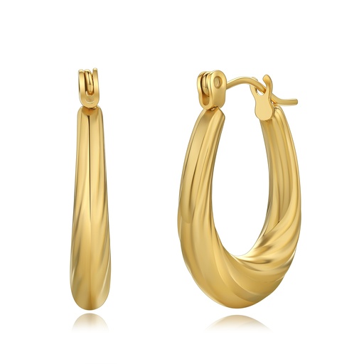 [DJ01E0086] Elegant Gold Oval Hoop Earrings with Twisted Polished Finish