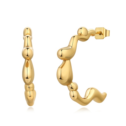 [DJ01E0096] Gold Abstract Twist Hoop Earrings with Modern Sculptural Design