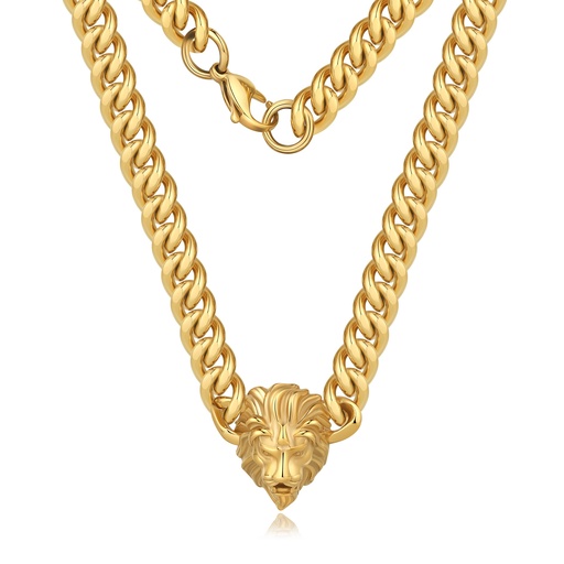 [DJ01N0014] Gold Lion Head Stainless Steel Chain Necklace for Men