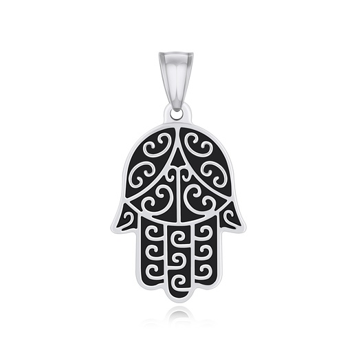 [DJ01P0027] Stainless Steel Hamsa Hand Pendant Protective Spiritual Black Design