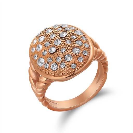 [DJ01R0031] Rose Gold Crystal-Studded Ring with Unique Textured Design