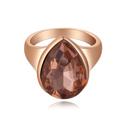 [DJ01R0051] Rose Gold Stainless Steel Ring with Teardrop Brown Crystal