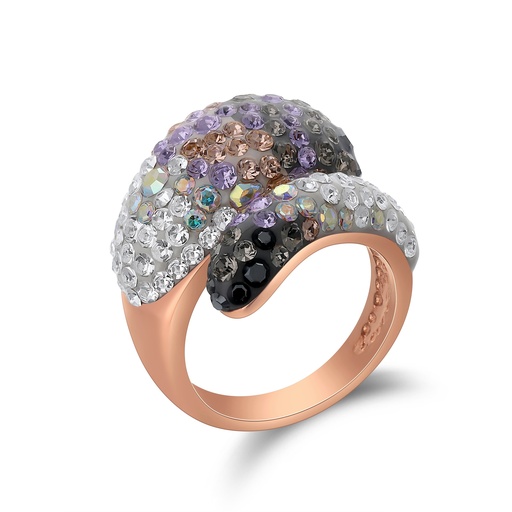 [DJ01R0061] Multicolor Crystal Dome Ring with Rose Gold Stainless Steel