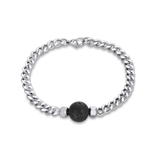 [DJ02B0010-1] Lava Stone Centerpiece Stainless Steel Chain Bracelet