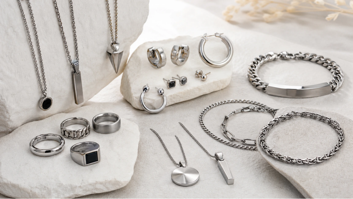 Everyday Stainless Steel Jewelry Categories Original stainless steel everyday jewelry categories including rings, necklaces, earrings, bracelets, and pendants.