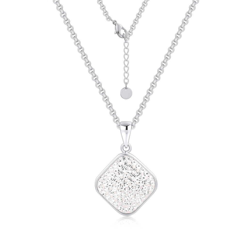Elegant Silver Square Pendant Necklace with Sparkling Crystal Accents