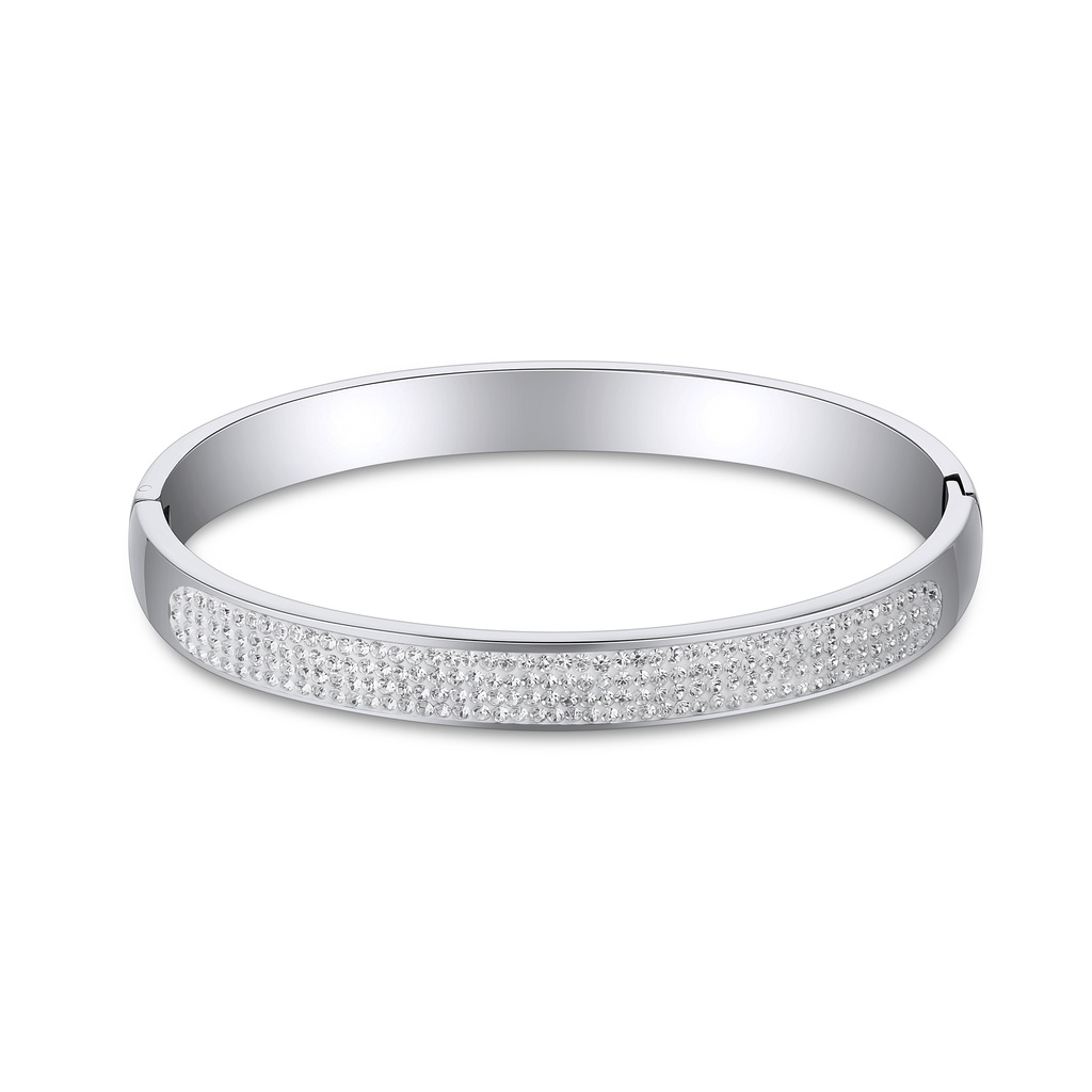 Elegant Silver Stainless Steel Bangle with Crystal Inlay Design