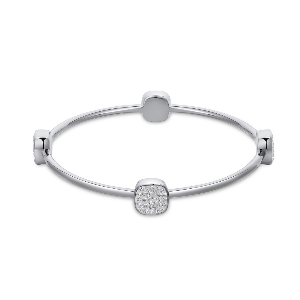 [DJ01B0069] Elegant Silver Stainless Steel Bangle with Sparkling Pavé Stones