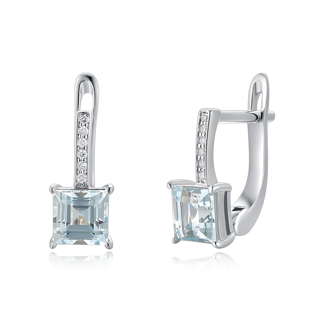 Elegant Silver Stainless Steel Earrings with Square Blue Crystal Drop