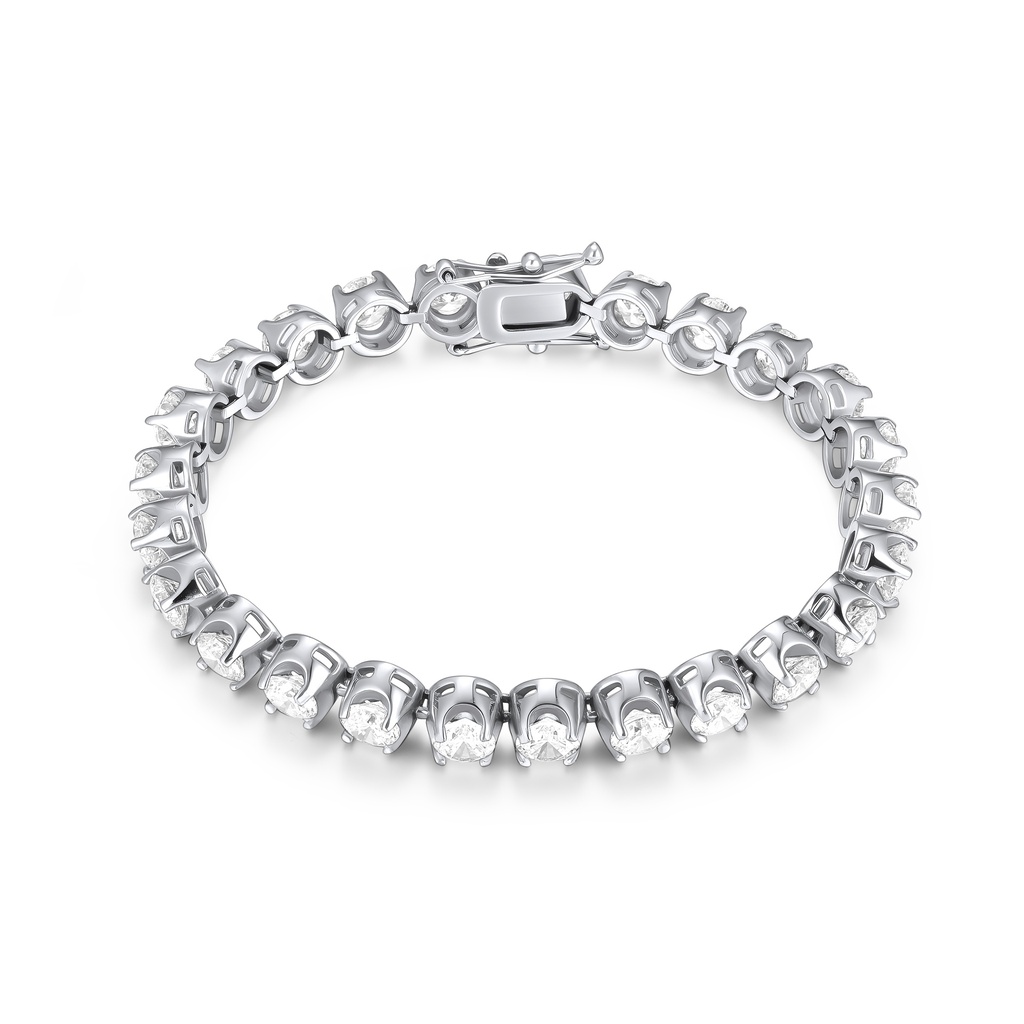Elegant Silver Tennis Bracelet with Sparkling Round Cut Crystals