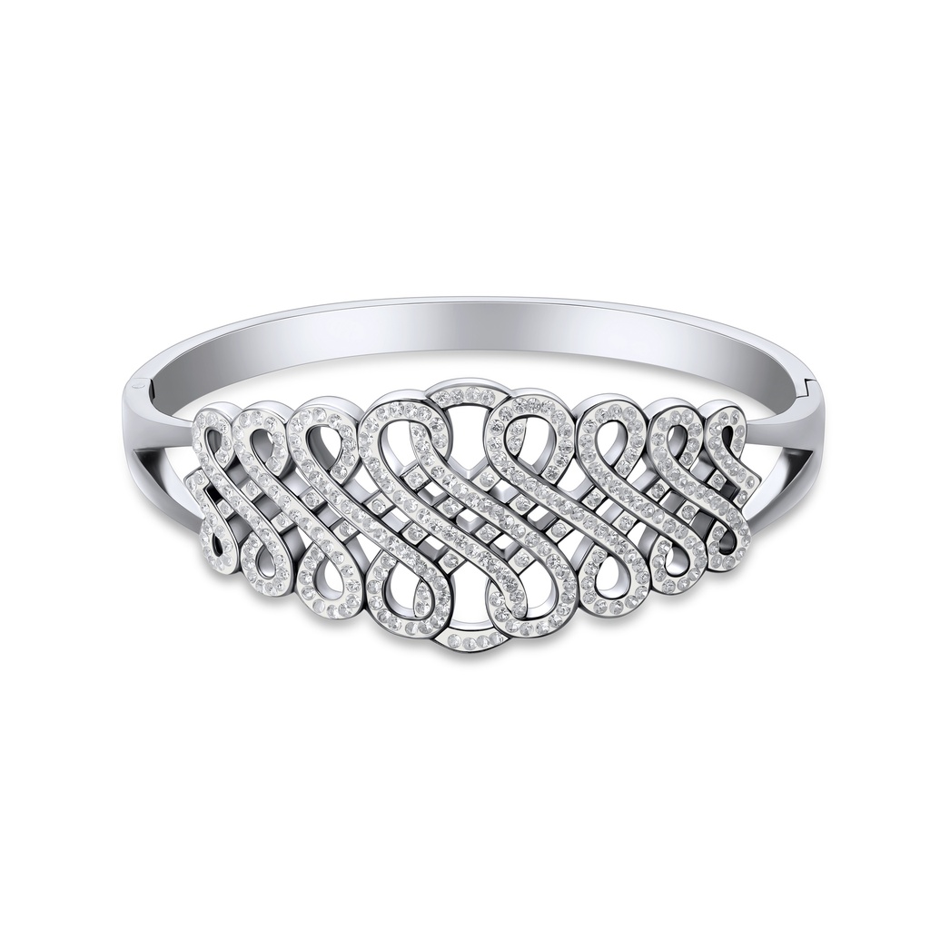 Elegant Silver-Plated Stainless Steel Bracelet with Crystal Embellishments