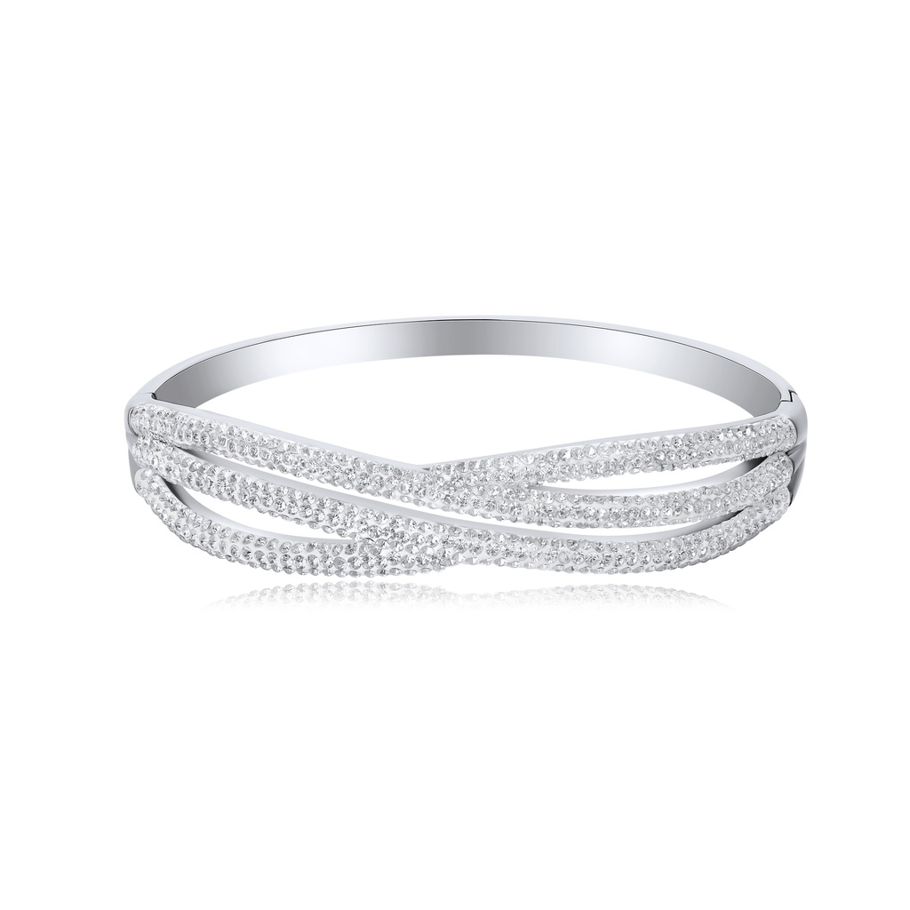 Elegant Silver-Tone Bangle with Paved CZ Detailing