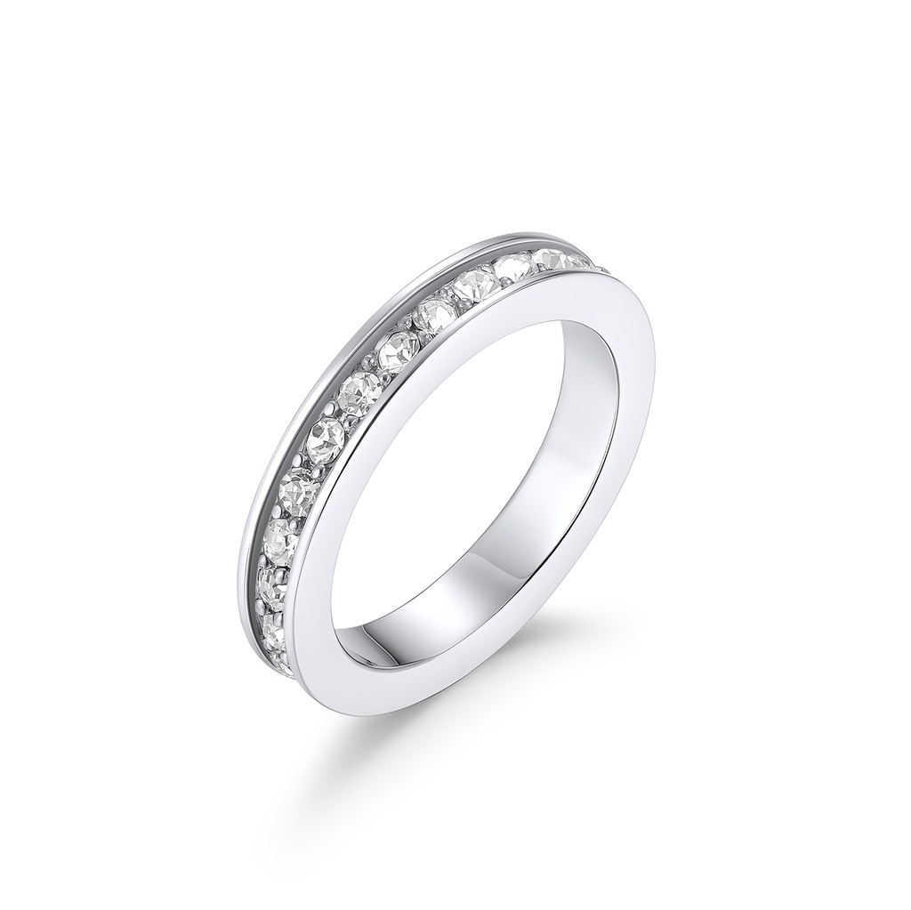 Elegant Stainless Steel Band Ring with Sparkling Crystal Inlay Design