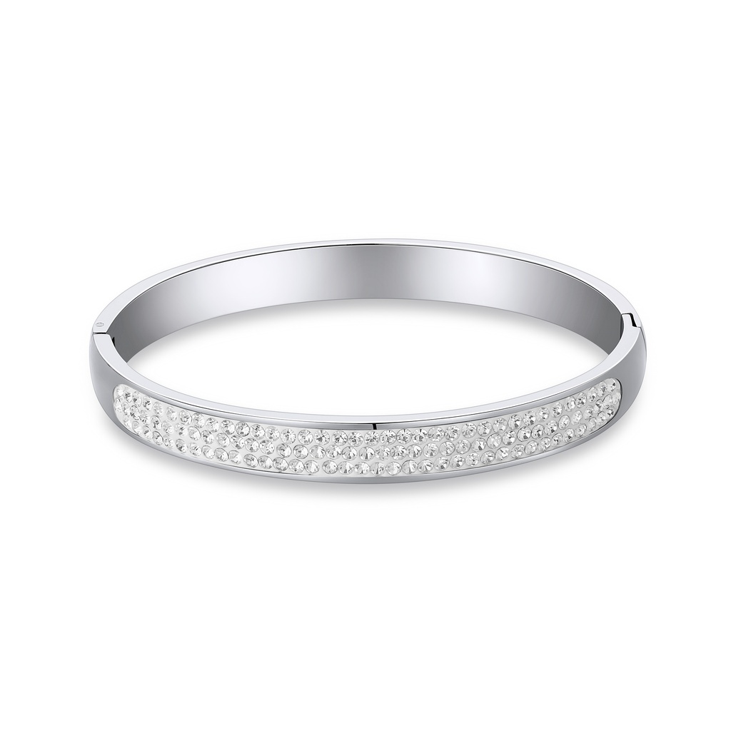 Elegant Stainless Steel Bangle with Sparkling Clear Crystal Detailing
