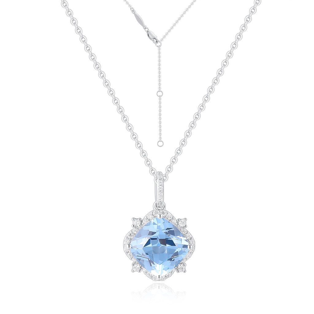 Elegant Stainless Steel Blue Gem Necklace with Sparkling Halo Design