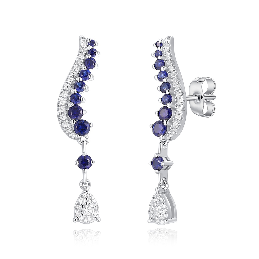 Elegant Stainless Steel Blue and White Crystal Drop Curve Earrings