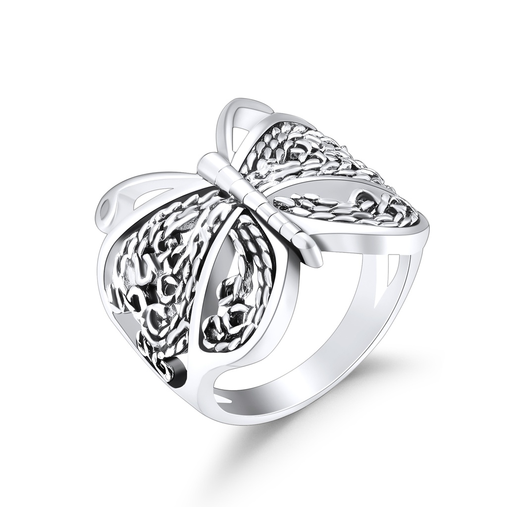Elegant Stainless Steel Butterfly Ring with Intricate Wing Design