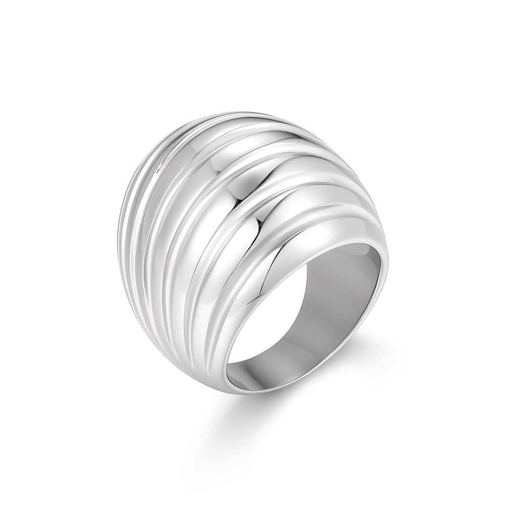 Elegant Stainless Steel Dome Ring with Smooth Layered Texture