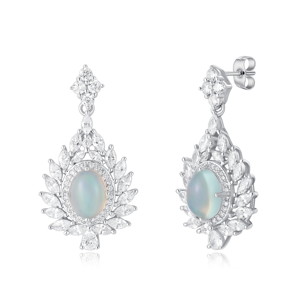 Elegant Stainless Steel Drop Earrings with Opal and CZ Accents