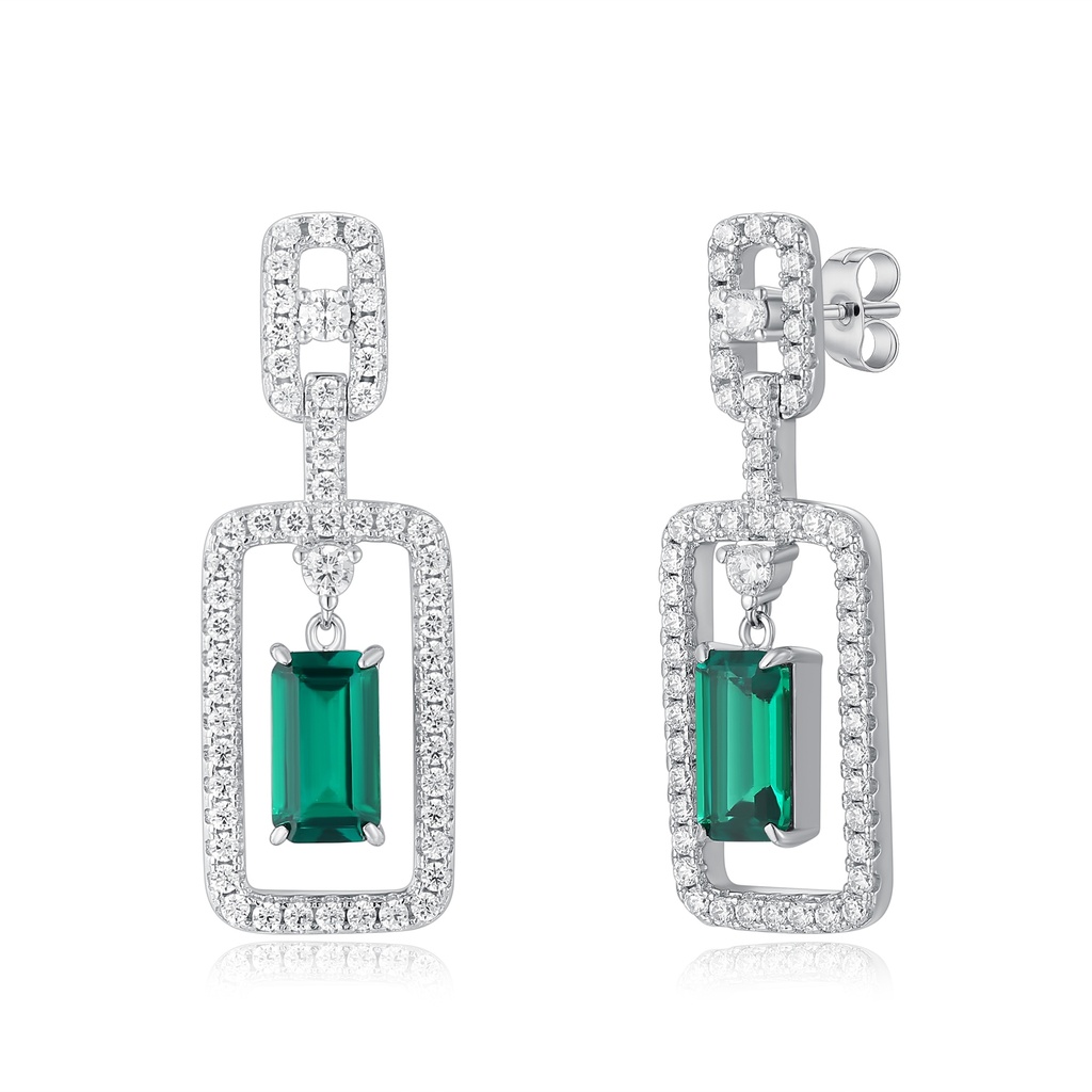 Elegant Stainless Steel Earrings with Emerald Green Crystal and Zircon