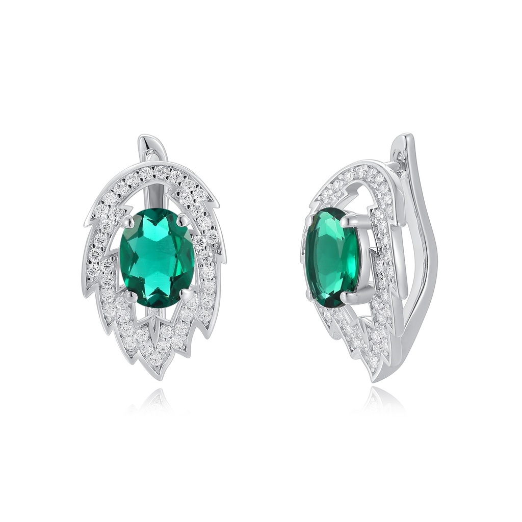 Elegant Stainless Steel Earrings with Green Gem and Crystal Accents