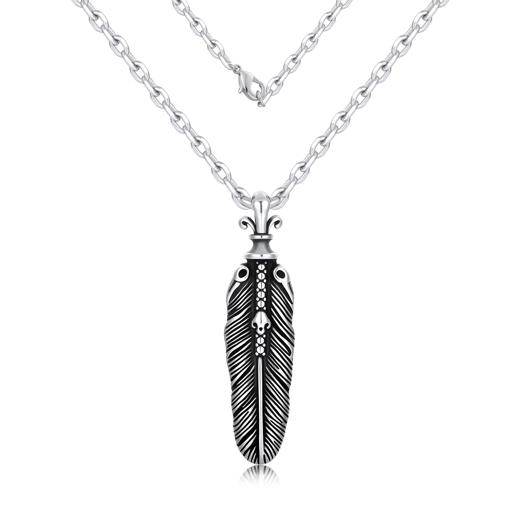 Elegant Stainless Steel Feather Pendant Necklace with Intricate Detailing