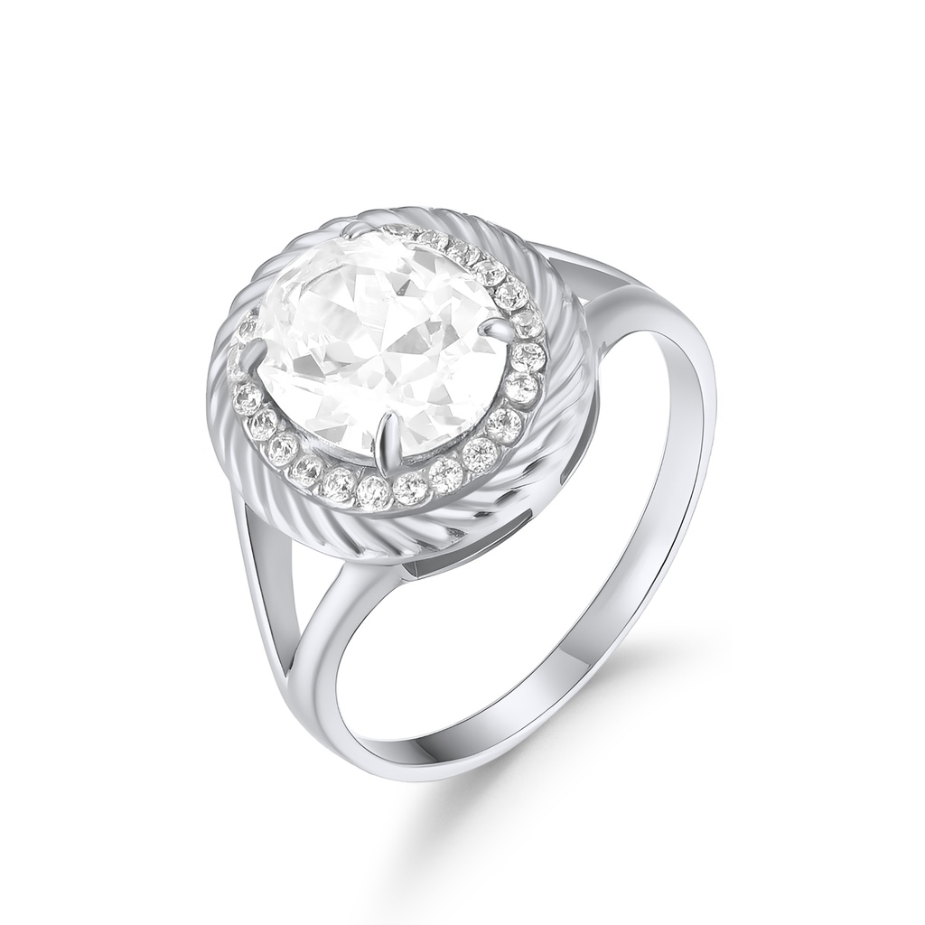 Elegant Stainless Steel Halo Ring with Large Crystal Center