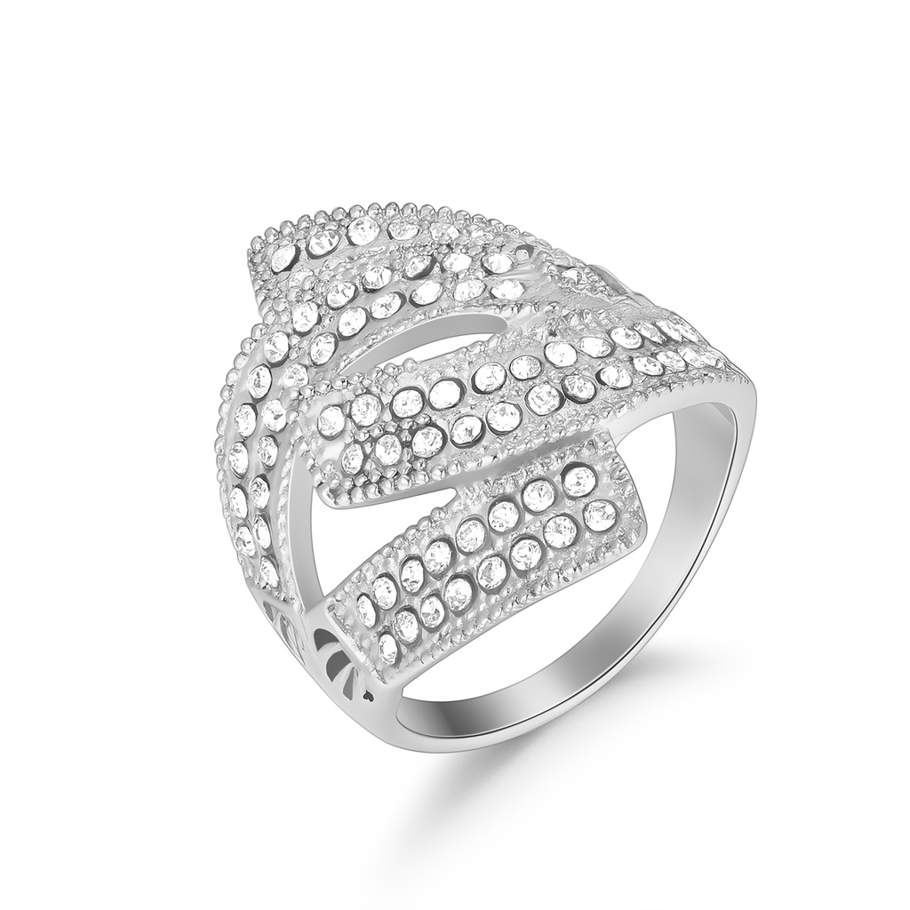 Elegant Stainless Steel Leaf Ring with Sparkling Crystal Accents