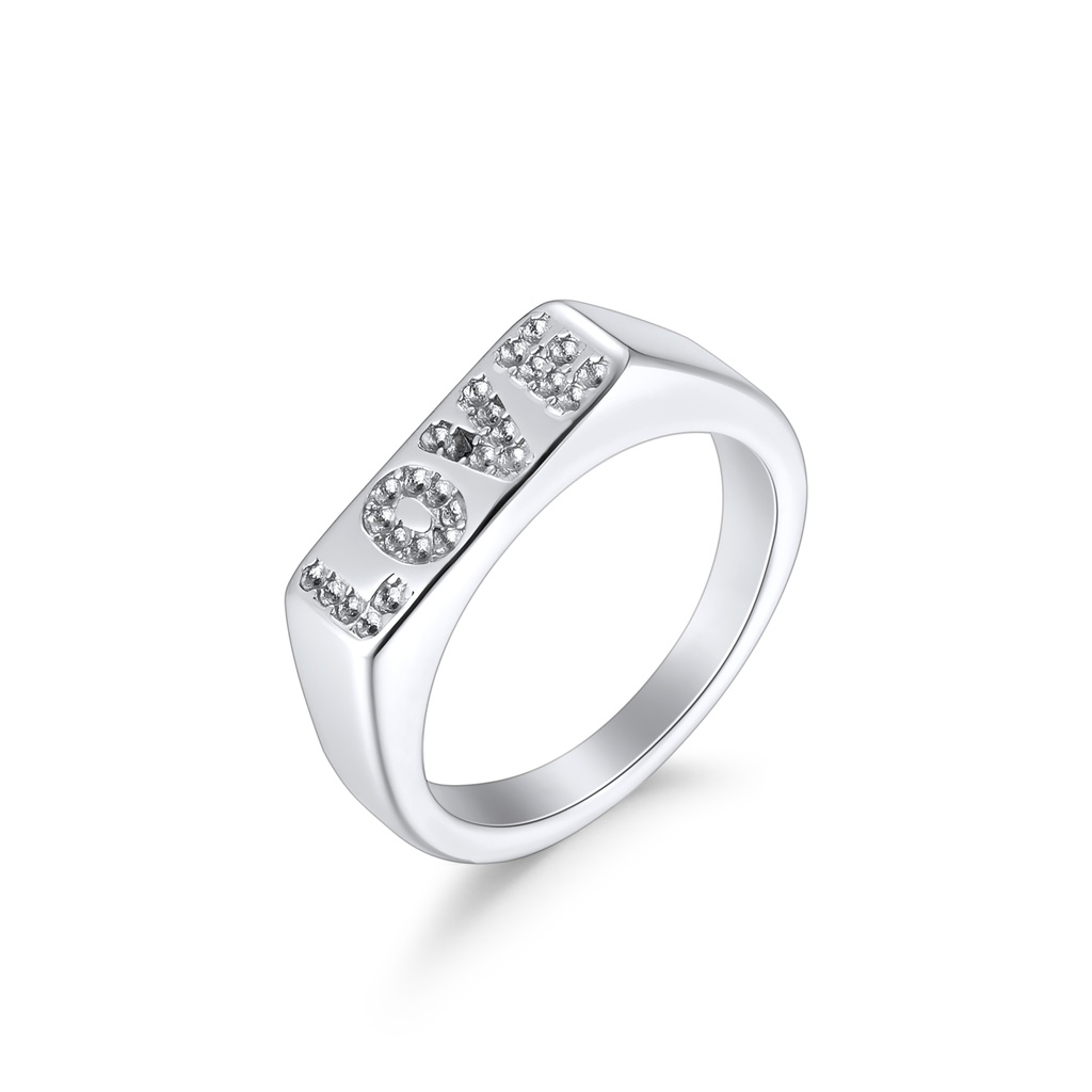 Elegant Stainless Steel Love Ring with Sparkling Crystal Lettering