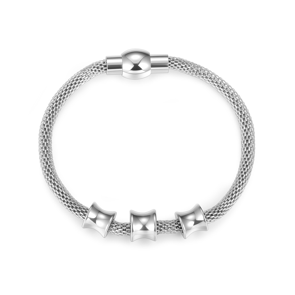 Elegant Stainless Steel Mesh Bracelet with Polished Bead Accents