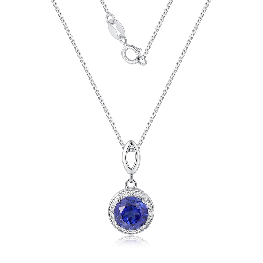 Elegant Stainless Steel Necklace with Blue Gemstone Pendant Shine