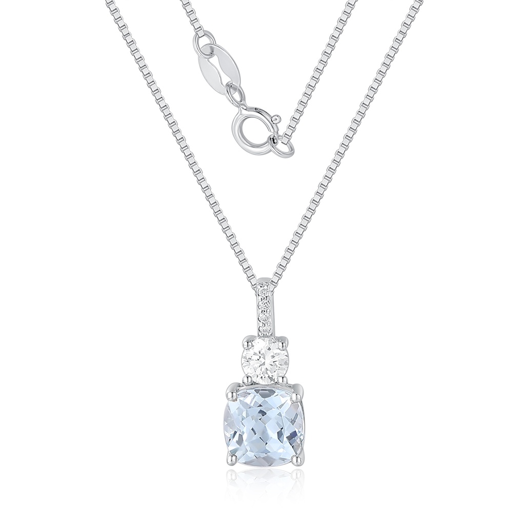 Elegant Stainless Steel Necklace with Blue and White Crystal Pendant