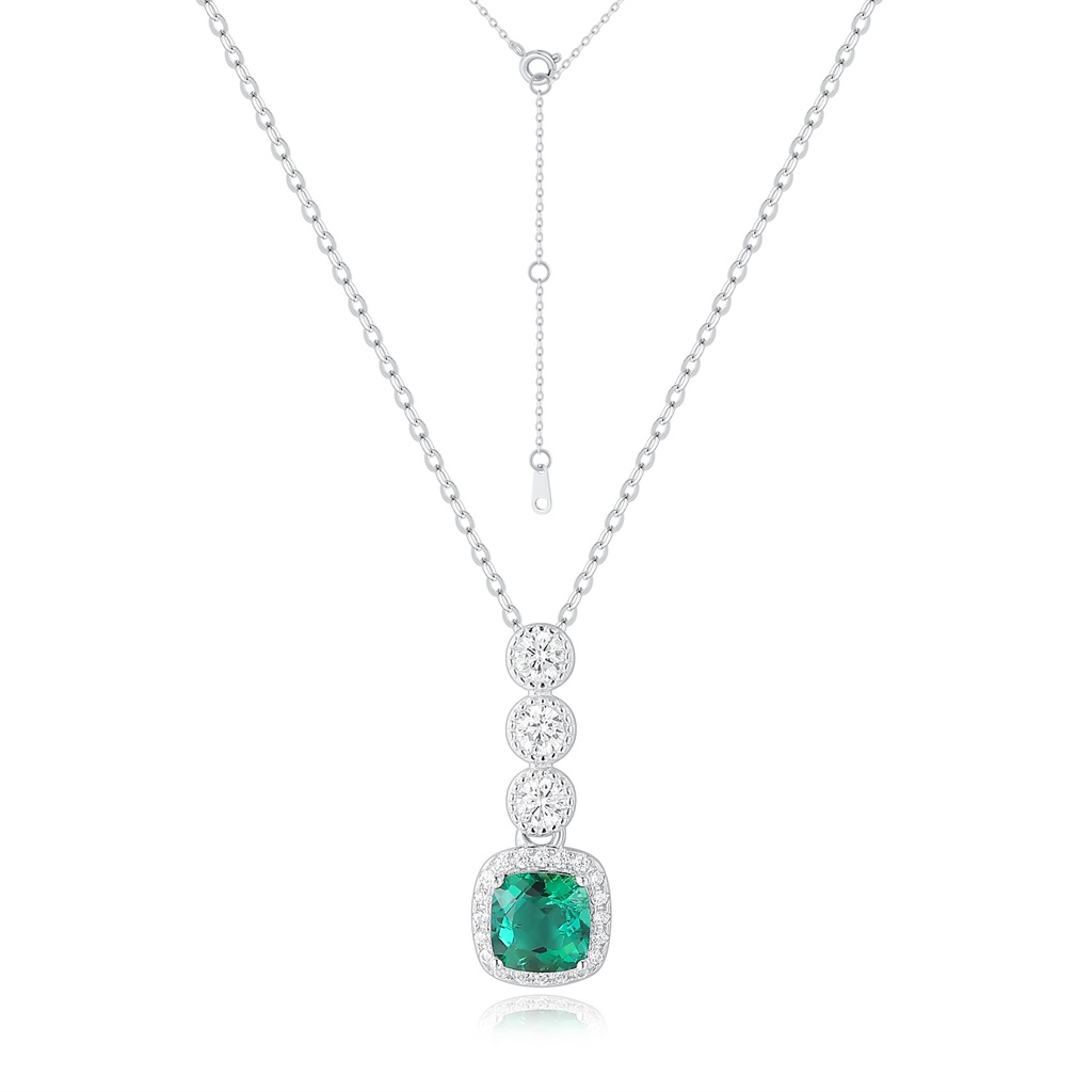 Elegant Stainless Steel Necklace with Emerald Green and Clear Crystals
