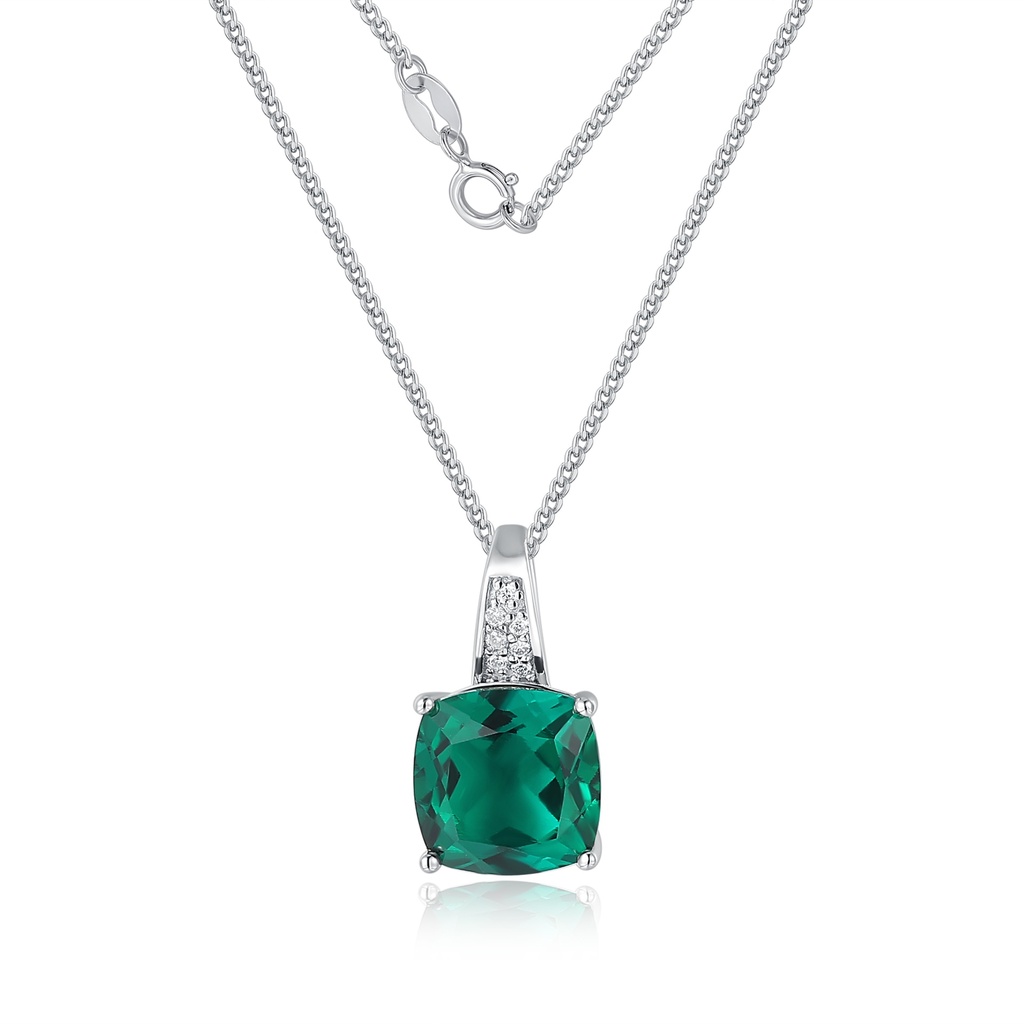 Elegant Stainless Steel Necklace with Green Cushion Gemstone Pendant