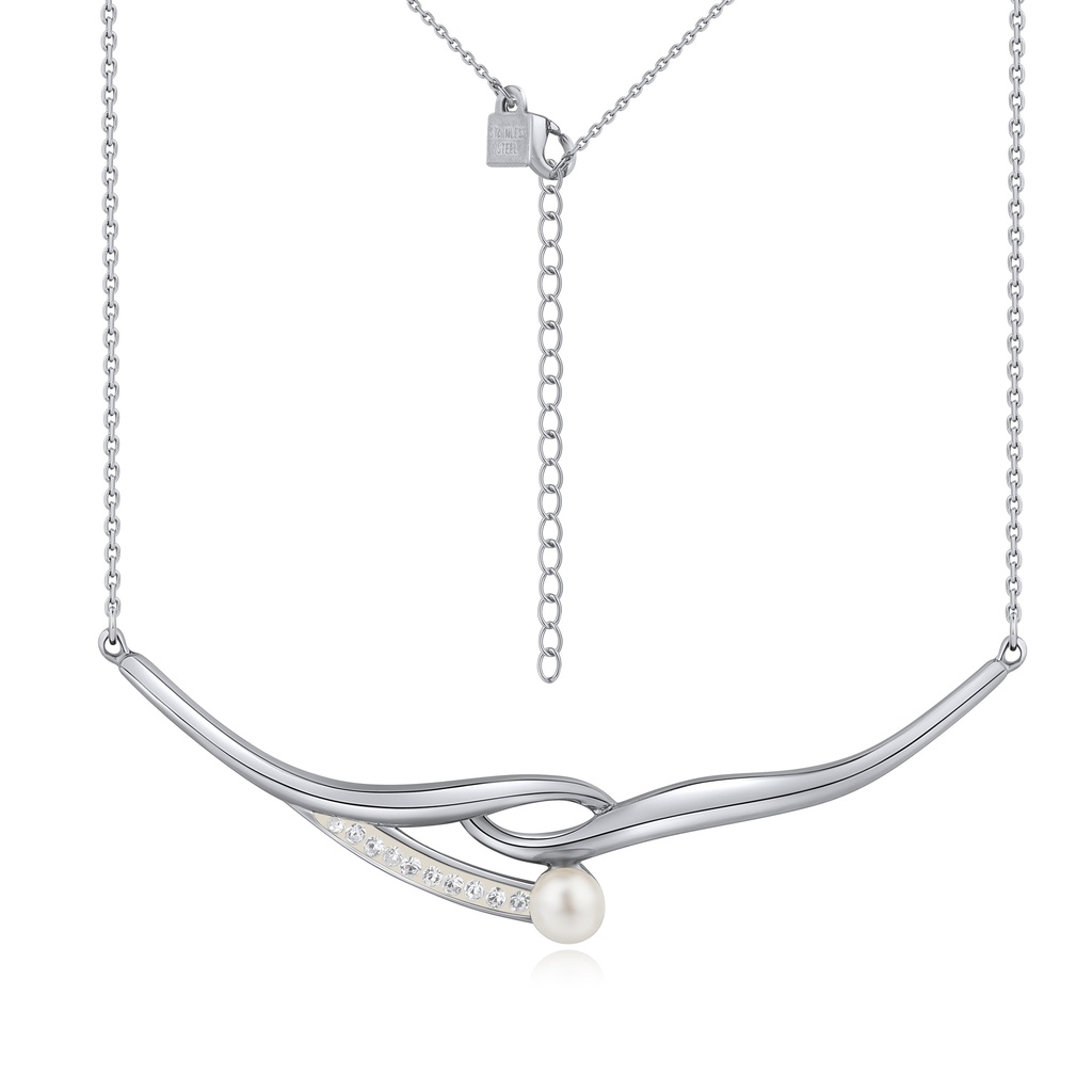 Elegant Stainless Steel Necklace with Pearl and Crystal Accents