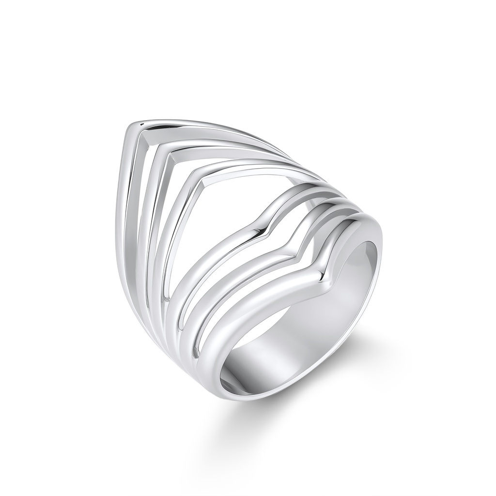 Elegant Stainless Steel Openwork Geometric Statement Ring Design