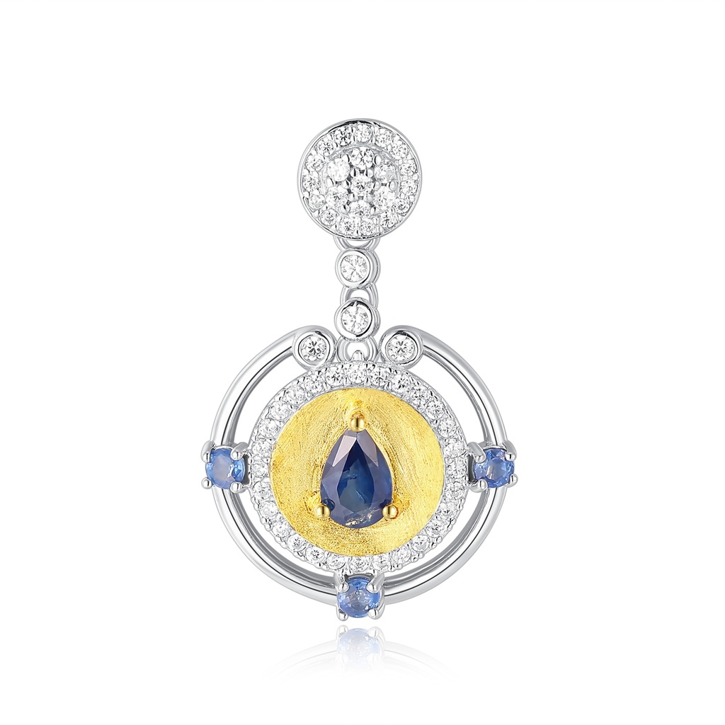 Elegant Stainless Steel Pendant with Sapphire and Gold Accent Design