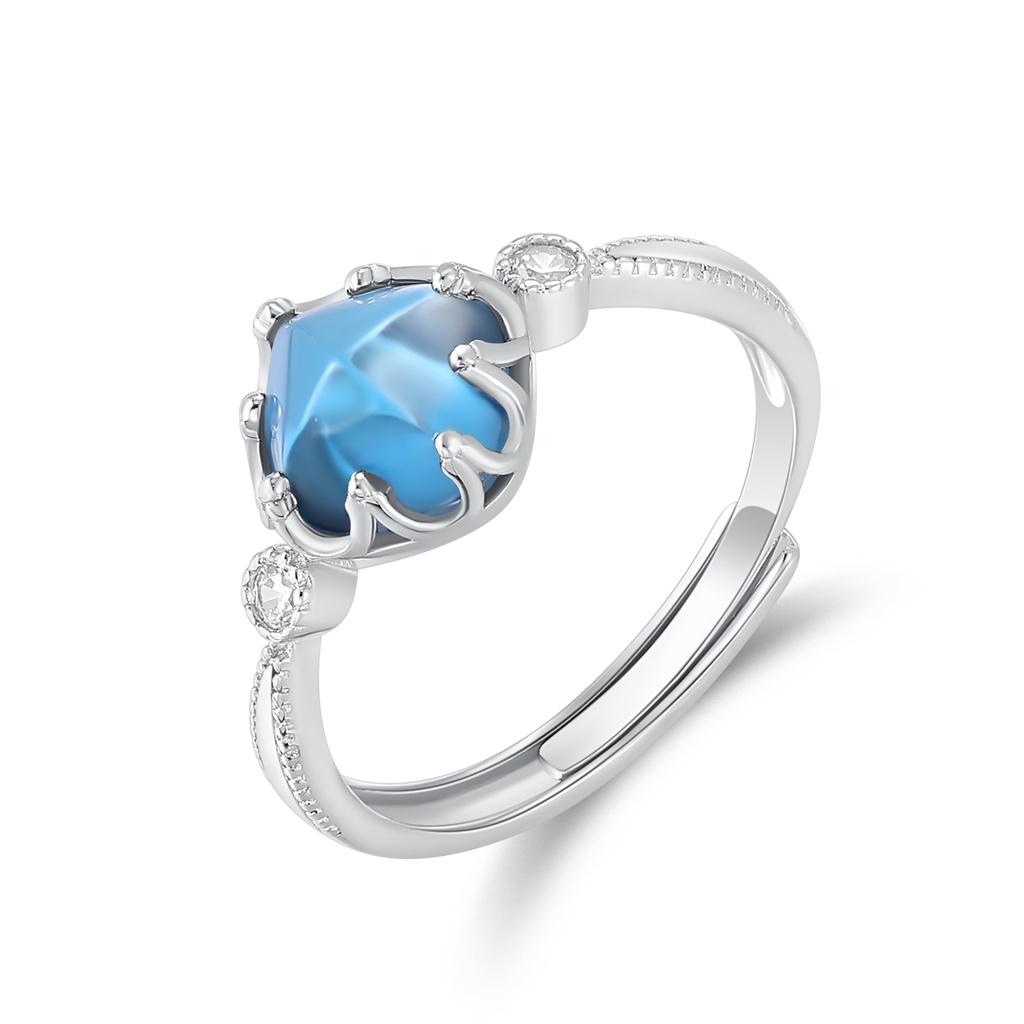 Elegant Stainless Steel Ring with Blue Heart Gemstone Accent
