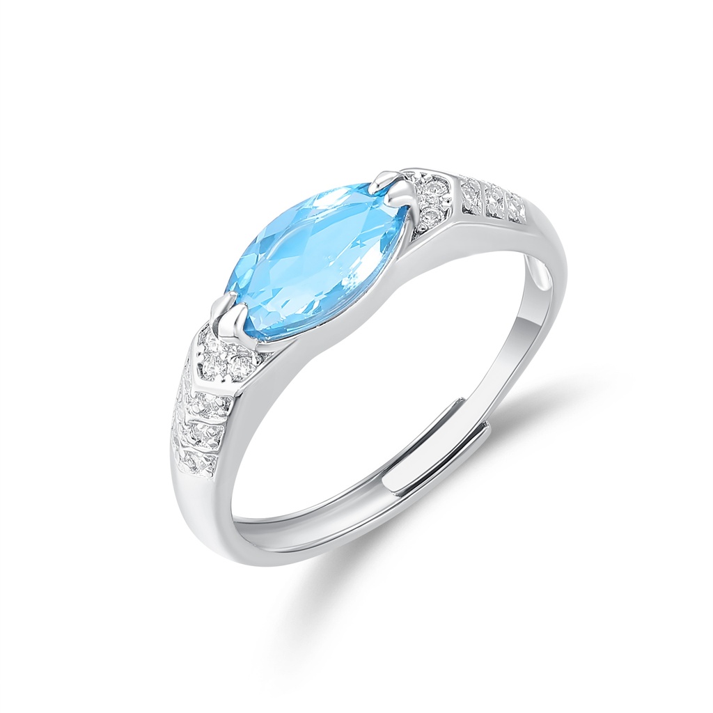 Elegant Stainless Steel Ring with Blue Oval Gemstone Accent