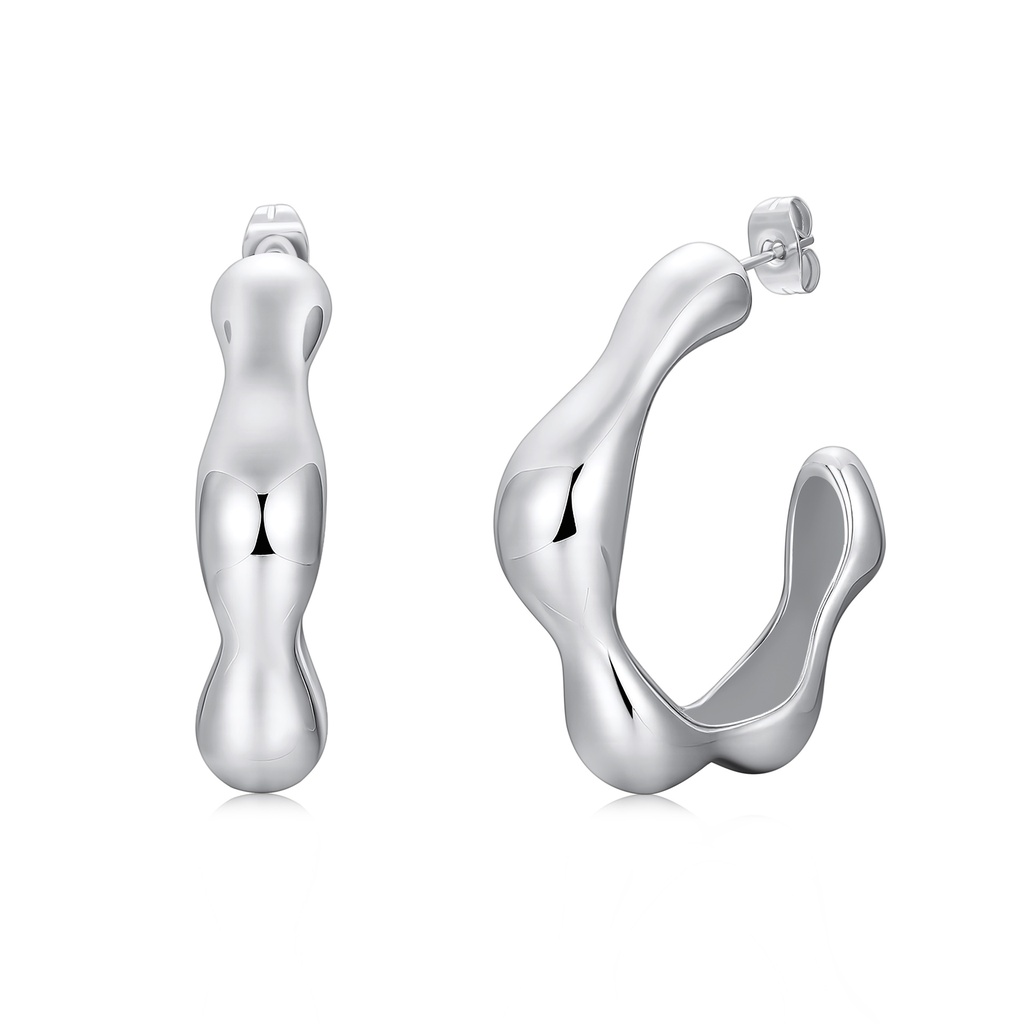 Abstract Silver Stainless Steel Earrings with Artistic Sculptural Design