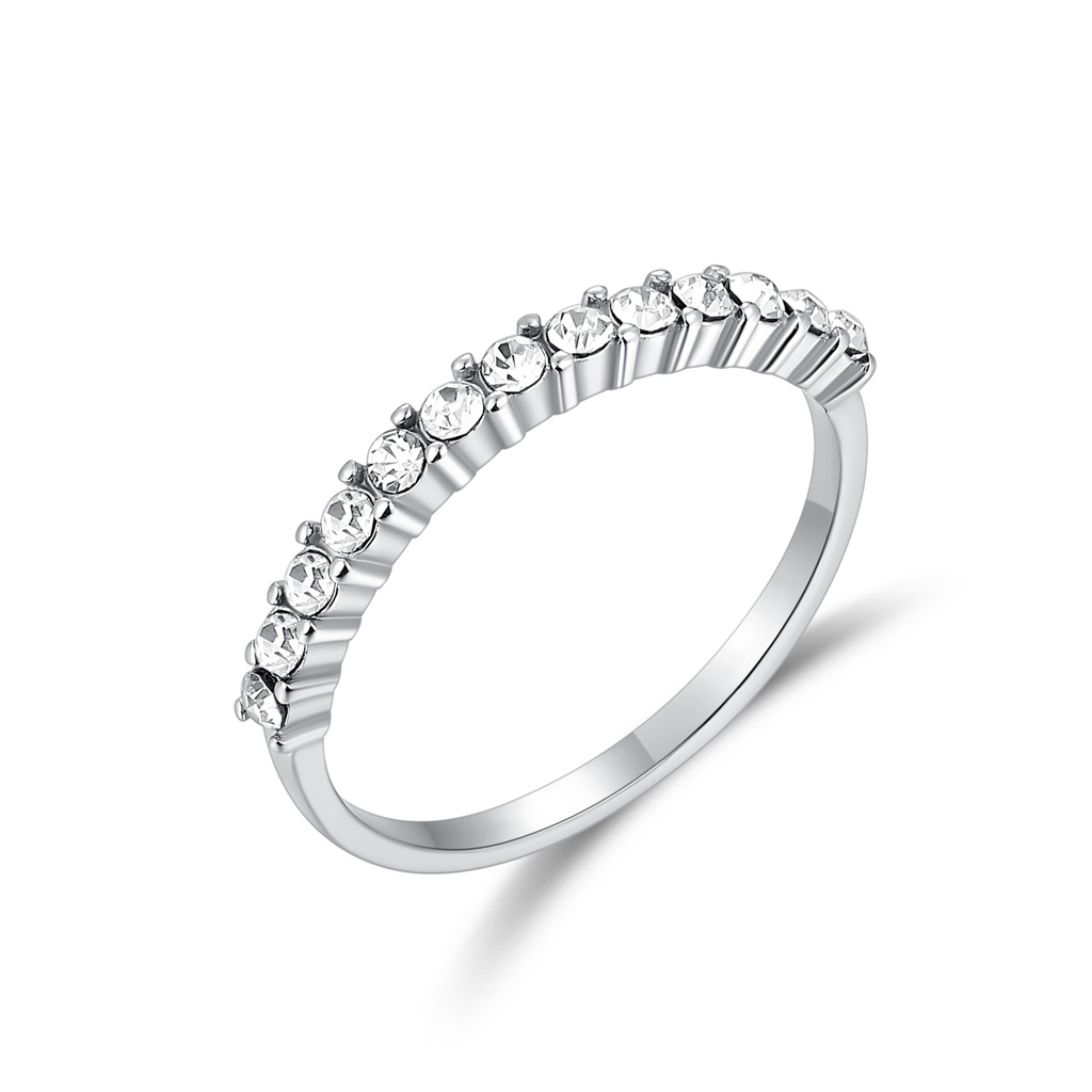 Elegant Stainless Steel Ring with Clear Round-Cut CZ Accents